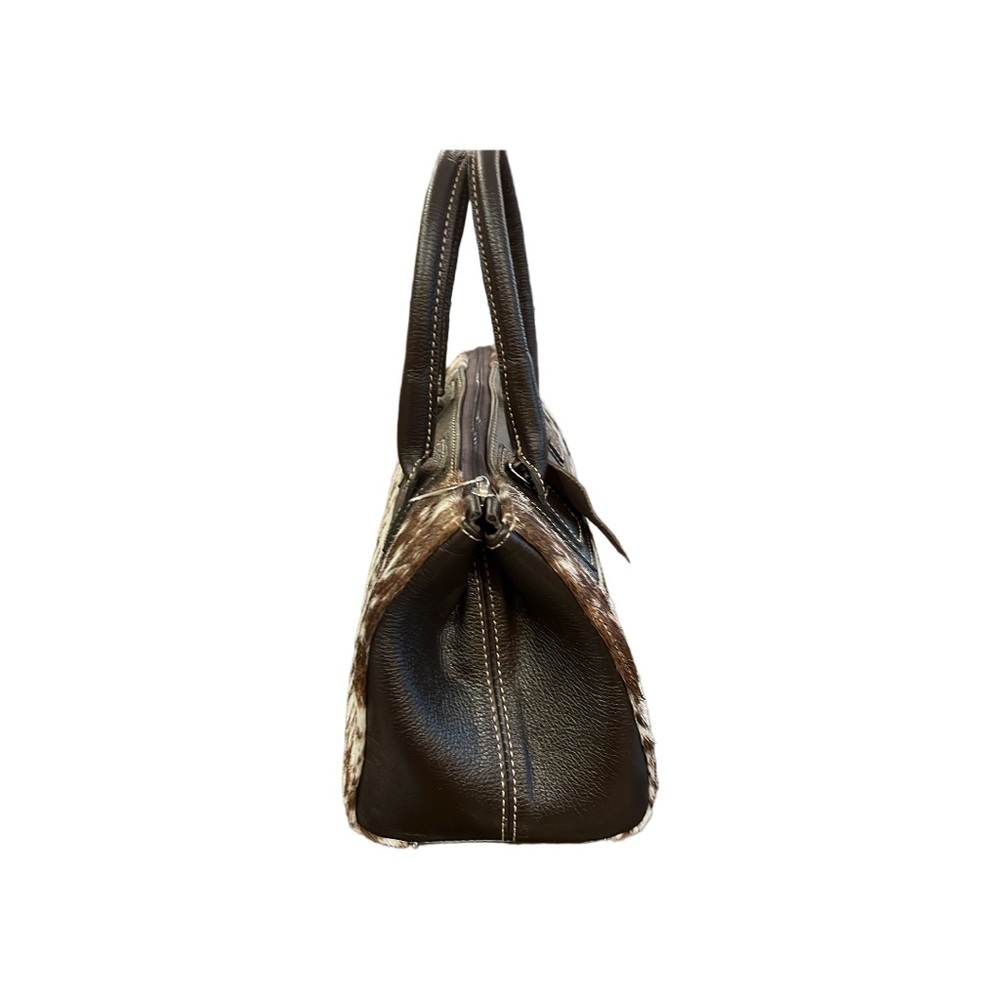 Flavia Maria Brown and White Cowhide Genuine Leather Handbag - Cowhide Print Bag - Picture 2 of 4